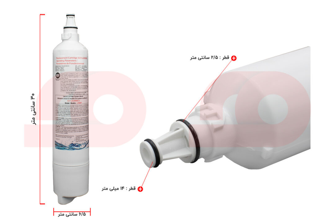 راهنمای ابعاد فیلتر یخچال ساید بای ساید ال جی مدل LT66 P